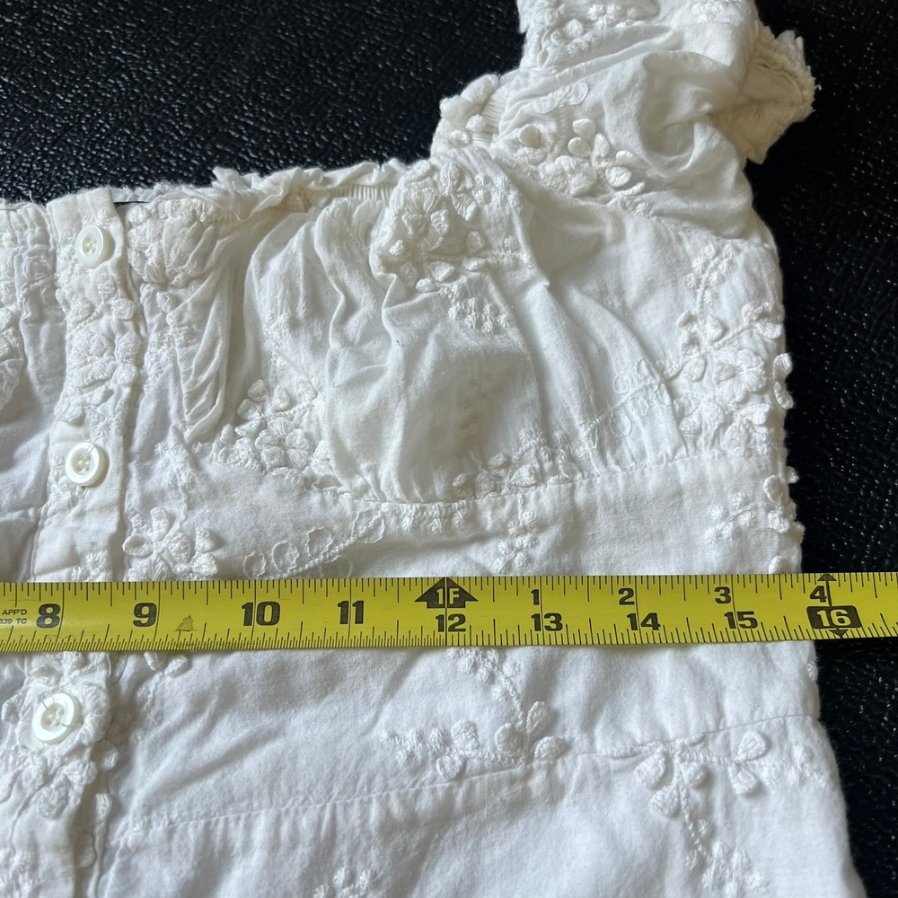 OPT White Eyelet 3D Floral Embroidered Milkmaid Mini Dress L Babydoll Coquette - Picture 7 of 9